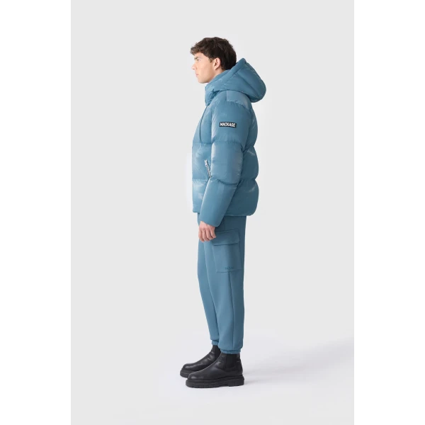 Mackage Kent-GLO High-Gloss Removable Hooded Down Jacket in Provincial Blue