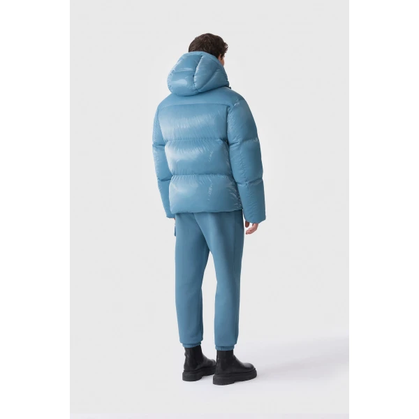 Mackage Kent-GLO High-Gloss Removable Hooded Down Jacket in Provincial Blue