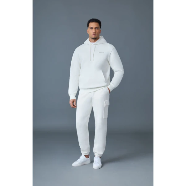 Mackage Kolton Double-Face Jersey Logo Hoodie in Cream