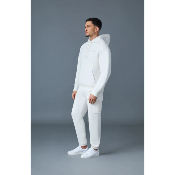 Mackage Kolton Double-Face Jersey Logo Hoodie in Cream