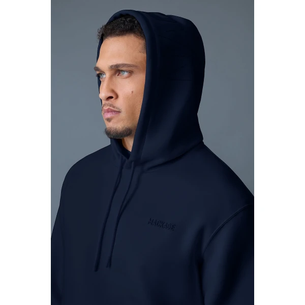 Mackage Kolton Double-Face Jersey Logo Hoodie in Navy