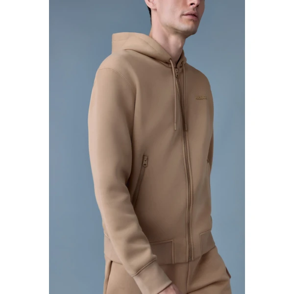 Mackage Krystos Double-Face Jersey Zip-Up Hoodie in Camel