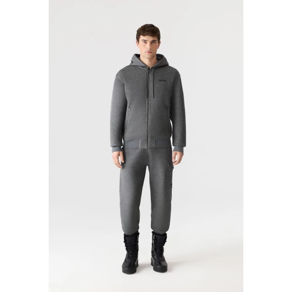 Mackage Krystos Double-Face Jersey Zip-Up Hoodie in Carbon Mix