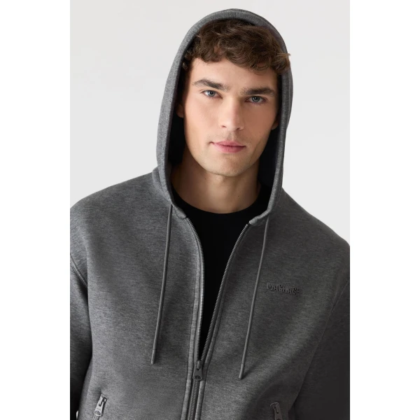 Mackage Krystos Double-Face Jersey Zip-Up Hoodie in Carbon Mix