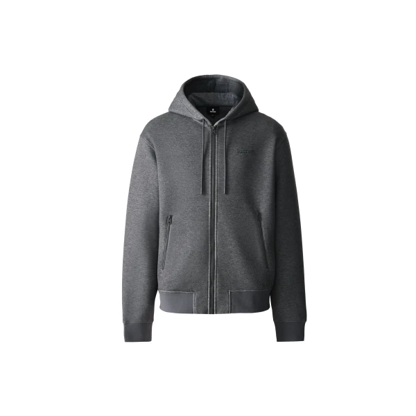 Krystos Double-Face Jersey Zip-Up Hoodie in Carbon Mix