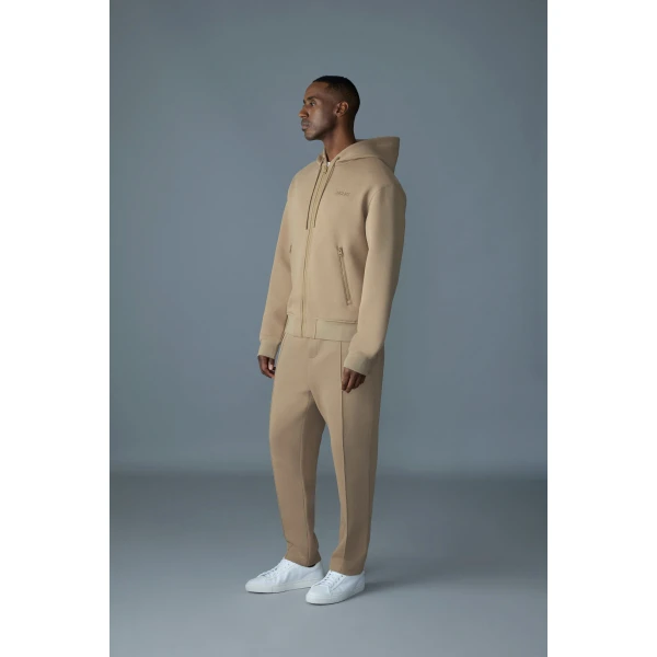 Mackage Krystos Double-Face Jersey Zip-Up Hoodie in Light Camel