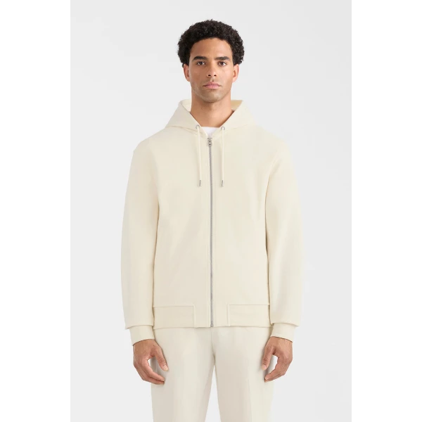Mackage Ledger-K Brushed Knit Hoodie in Cream, view 2 | Sweatshirts | Coveti