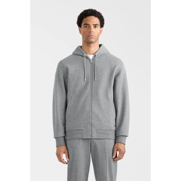 Mackage Ledger-K Brushed Knit Hoodie in Light Grey Mix-Cream