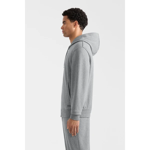 Mackage Ledger-K Brushed Knit Hoodie in Light Grey Mix-Cream