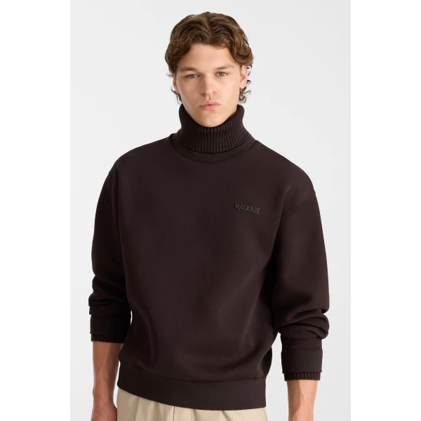 Mackage Legend Knit Cotton-Blend Turtleneck Sweater in Coffee