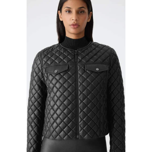 Mackage Lena Quilted Lamb Leather Cropped Jacket in Black