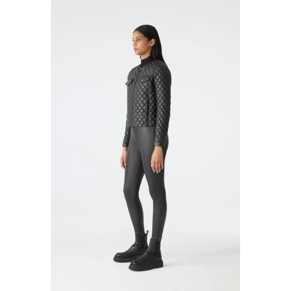 Mackage Lena Quilted Lamb Leather Cropped Jacket in Black