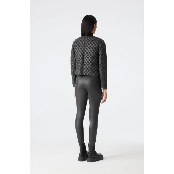 Mackage Lena Quilted Lamb Leather Cropped Jacket in Black