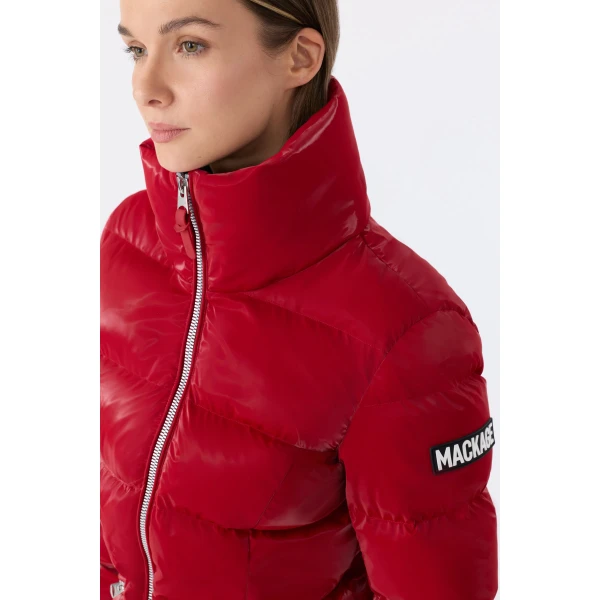 Mackage Madalyn-GLO High-Gloss Down Jacket in Dark Red