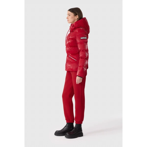 Mackage Madalyn-GLO High-Gloss Down Jacket in Dark Red