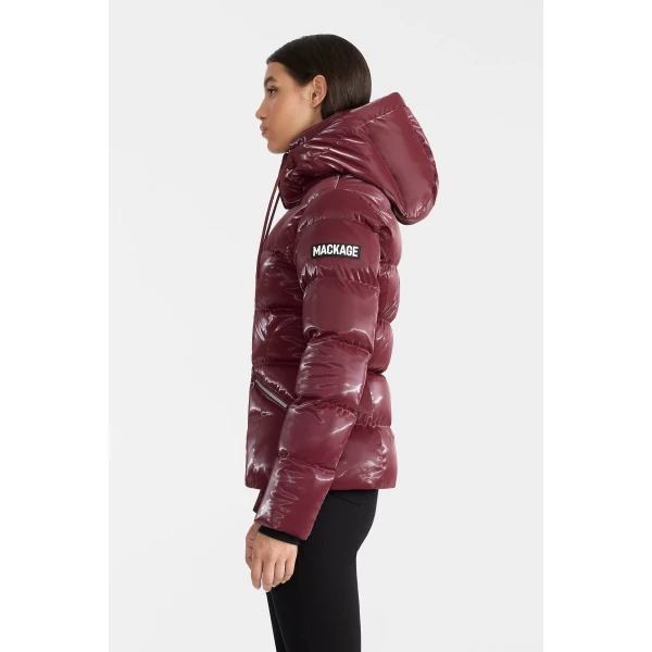 Mackage Madalyn-GLO High-Gloss Down Jacket in Garnet