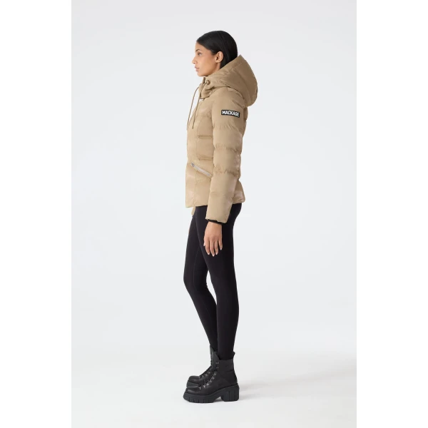 Mackage Madalyn-GLO High-Gloss Down Jacket in Light Camel