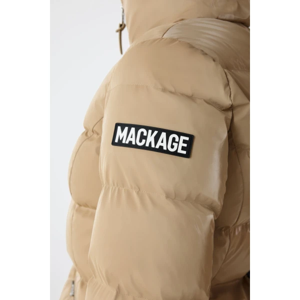Mackage Madalyn-GLO High-Gloss Down Jacket in Light Camel