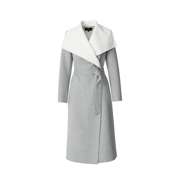 Mai Double-Face Wool Wrap Coat in Light Grey Mix-Cream