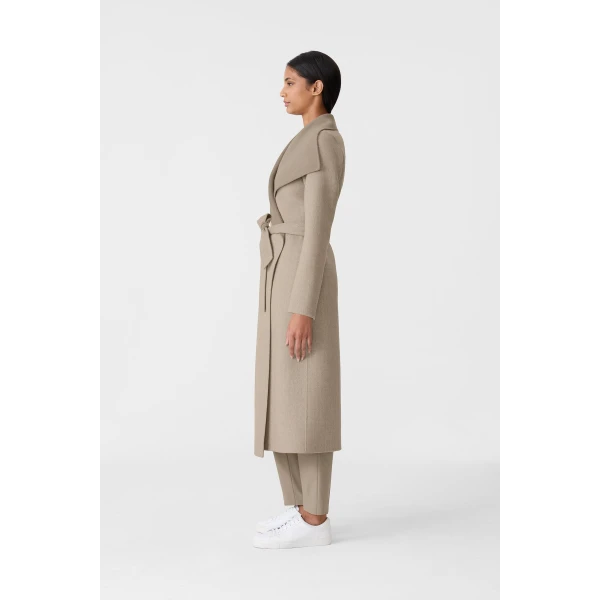 mai-hb double-face herringbone wool wrap coat taupe mix-taupe