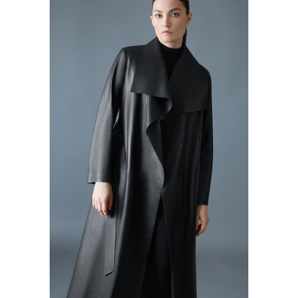 Mackage Mai-L Long Leather Wrap Coat in Black
