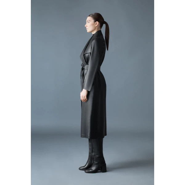Mackage Mai-L Long Leather Wrap Coat in Black