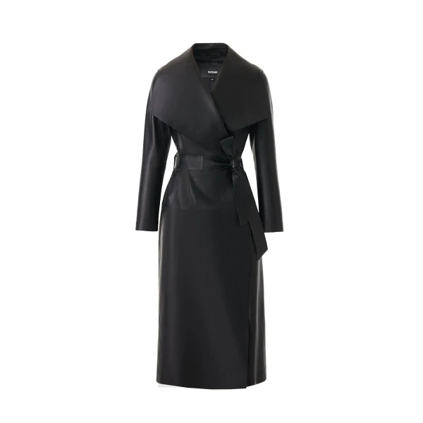Mackage Mai-L Long Leather Wrap Coat in Black