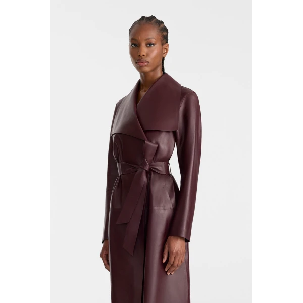 Mackage Mai-L Long Leather Wrap Coat in Garnet
