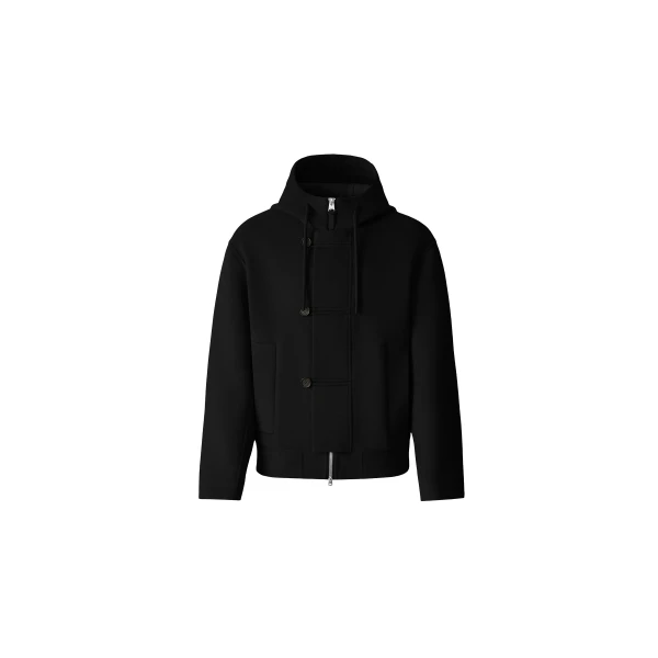 Malik Double-Face Wool Hooded Jacket in Black