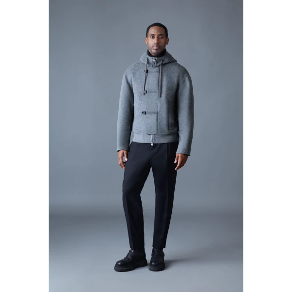 Mackage Malik Double-Face Wool Hooded Jacket in Carbon Mix