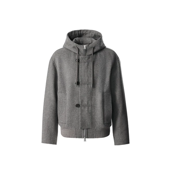 Malik Double-Face Wool Hooded Jacket in Carbon Mix