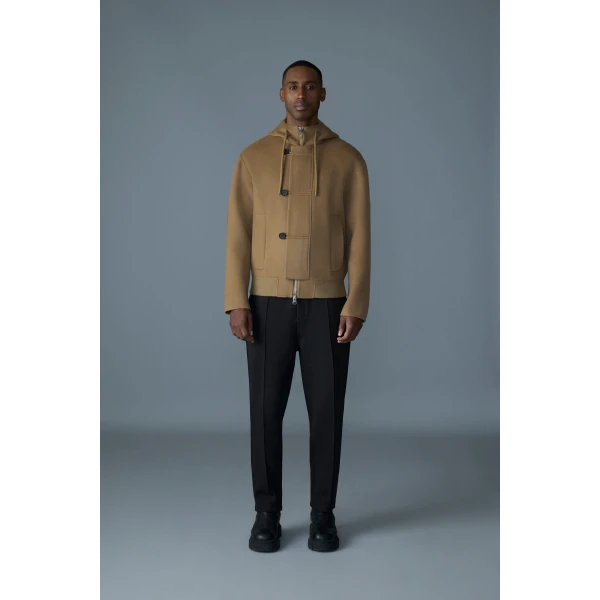 Mackage Malik Double-Face Wool Hooded Jacket in Light Camel