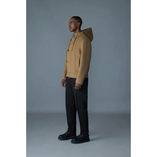 Mackage Malik Double-Face Wool Hooded Jacket in Light Camel