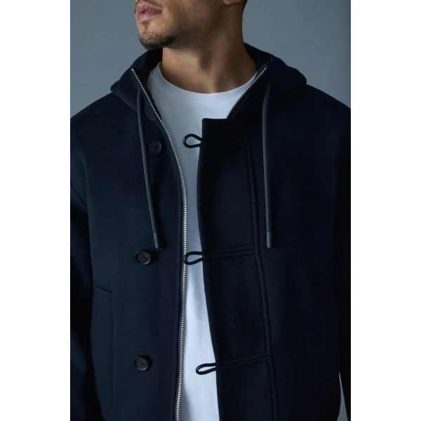 Mackage Malik Double-Face Wool Hooded Jacket in Navy