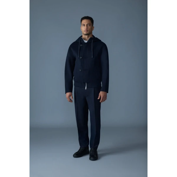 Mackage Malik Double-Face Wool Hooded Jacket in Navy