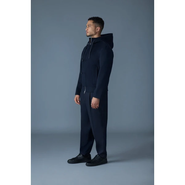Mackage Malik Double-Face Wool Hooded Jacket in Navy