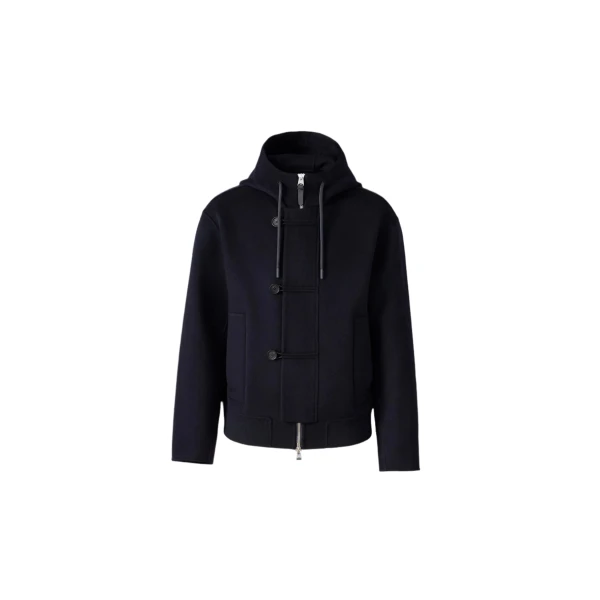 Malik Double-Face Wool Hooded Jacket in Navy