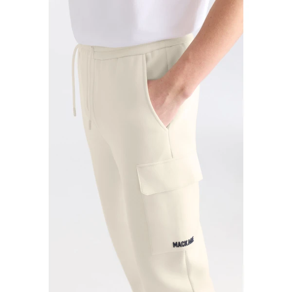 Mackage Marvin-R Double Face Jersey Cargo Sweatpants in Cream-Navy