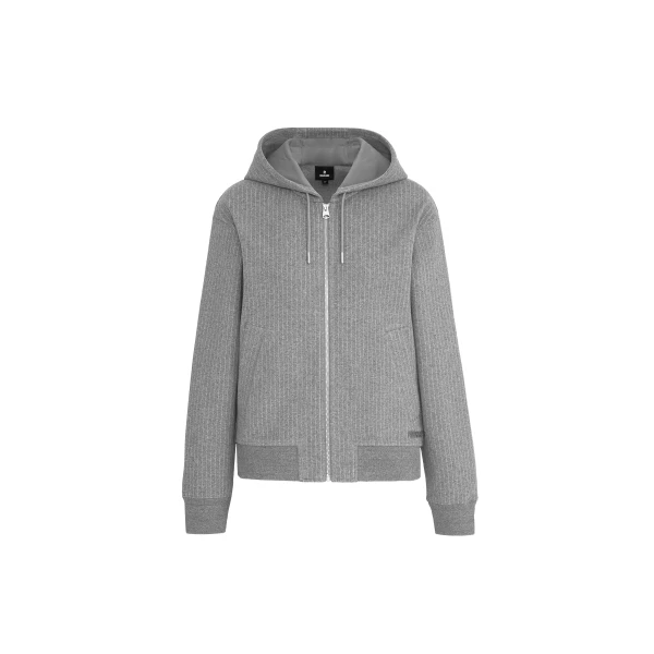 Matea-K Brushed Knit Zip Hoodie in Light Grey Mix-Cream