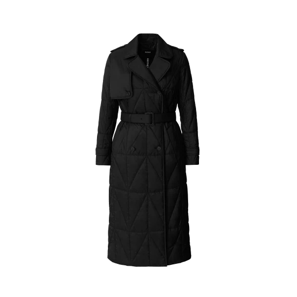 Mavis Quilted Maxi Trench Coat in Black