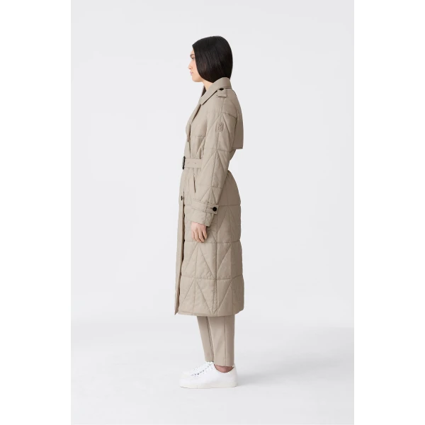 mavis quilted maxi trench coat taupe