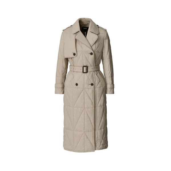 Mavis Quilted Maxi Trench Coat in Taupe