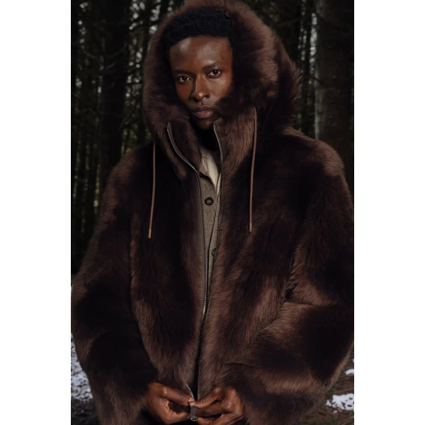 Mackage Moses Hooded Shearling Jacket in Coffee