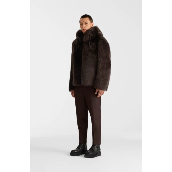 Mackage Moses Hooded Shearling Jacket in Coffee