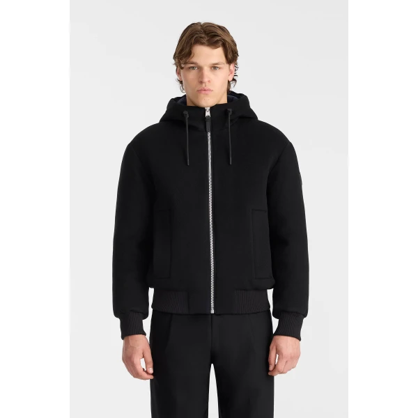 Mackage Niko Reversible Hooded Wool Down Jacket in Black-Marine Blue