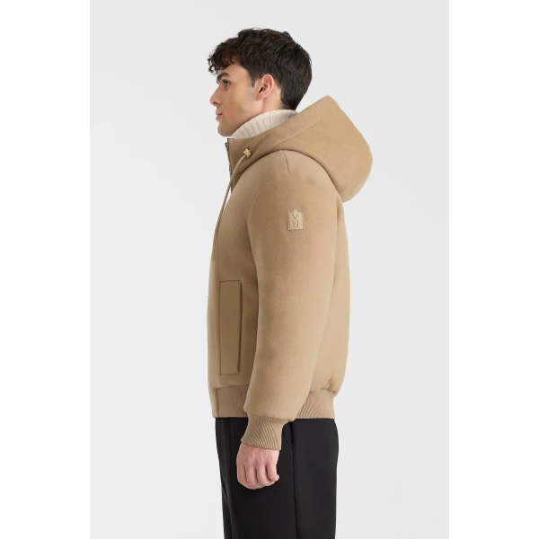 Mackage Niko Reversible Hooded Wool Down Jacket in Light Camel-Black