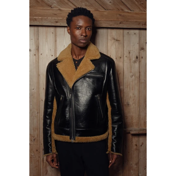 Mackage Nixon Shearling Jacket in Black-Toffee