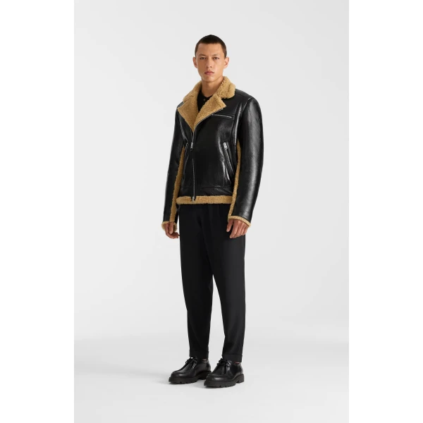 Mackage Nixon Shearling Jacket in Black-Toffee