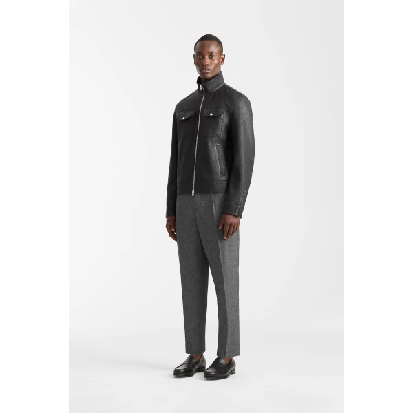 Mackage Otto-PB Pebble Leather Jacket in Black
