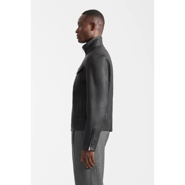 Mackage Otto-PB Pebble Leather Jacket in Black